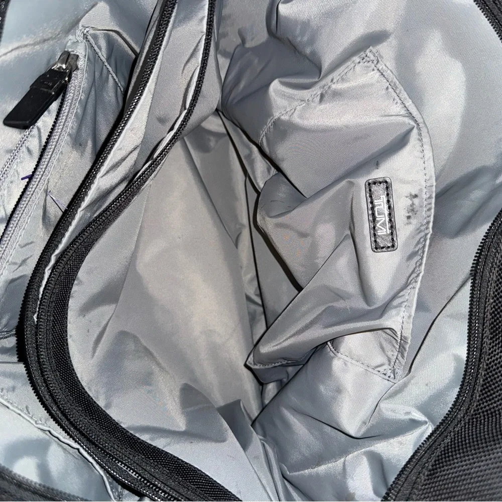 Tumi Two Tone Black and Gray Tote Bag with Modern Design Leather Straps